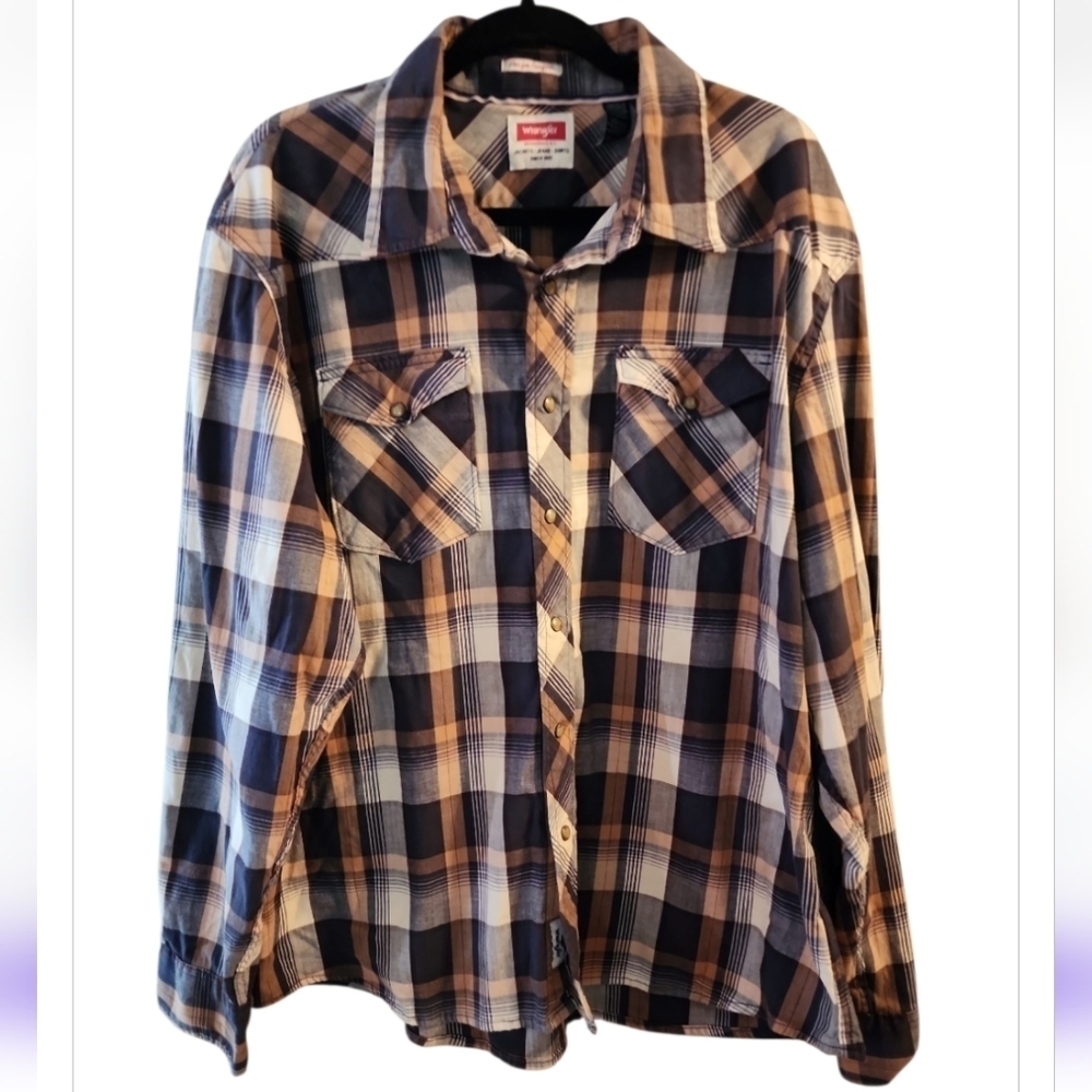 Wrangler Retro Western Shirt Men's Long Sleeve Plaid Pearl Snap 2XL Red Tag
